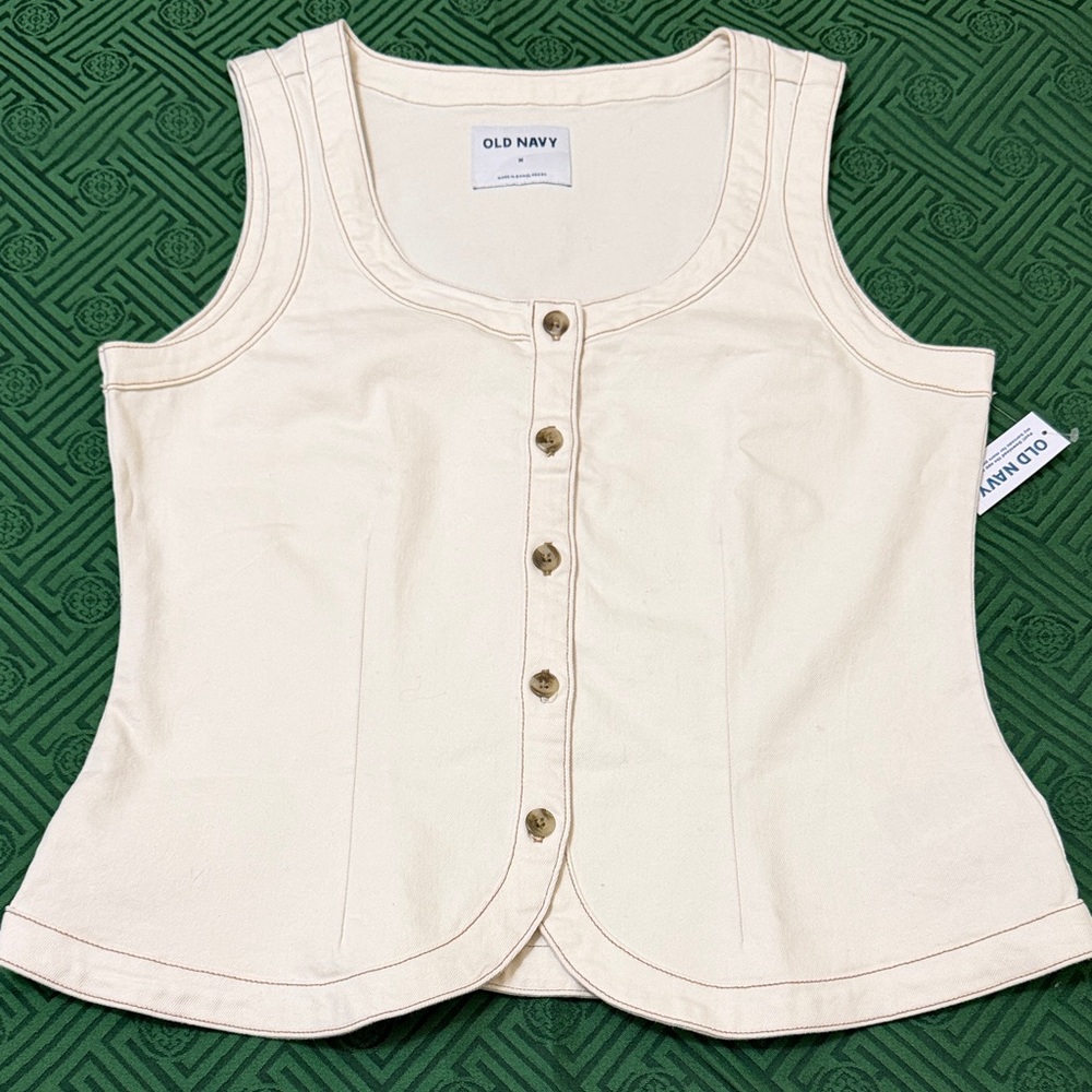 Old Navy Cream Button-Front Denim Vest M NWT